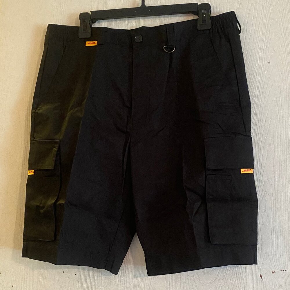 DHL Cargo Elasticated Shorts 34R Black Workwear Utility Cotton Blend NEW